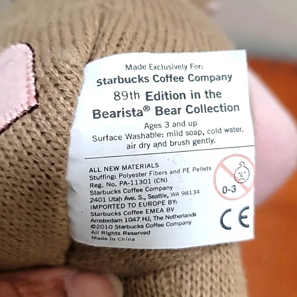 Starbucks Bearista Bear Plush Toy Unisex OS Tan Pink‎ 89th Edition 2010 Knit